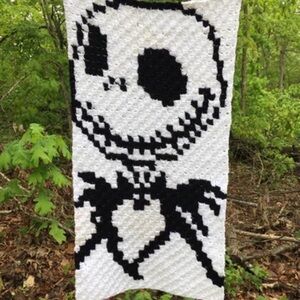 Double-Sided Jack Skellington Crochet Blanket 20×38” Nightmare Before Christmas